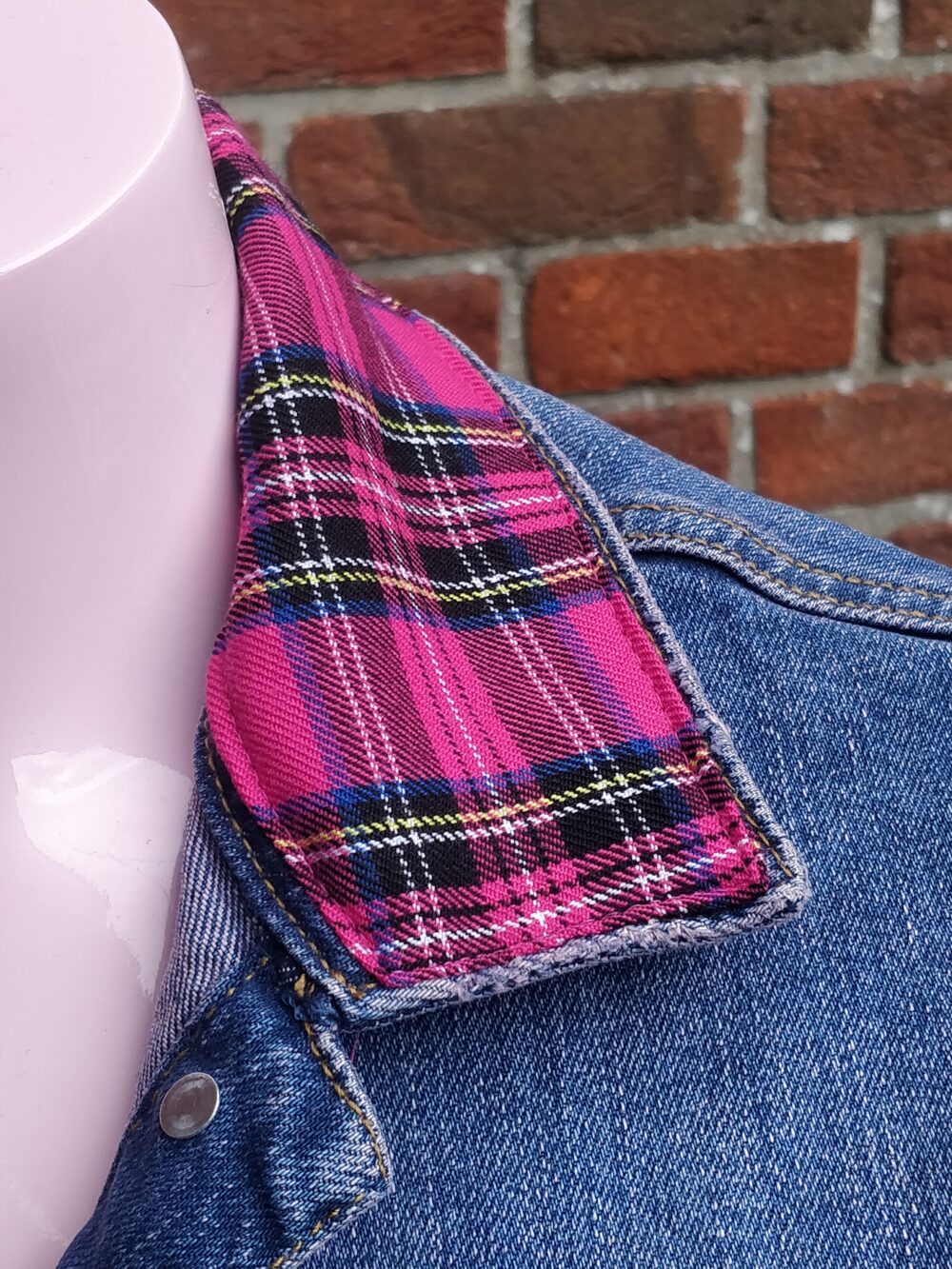 Pink Tartan Denim Jacket - Image 2