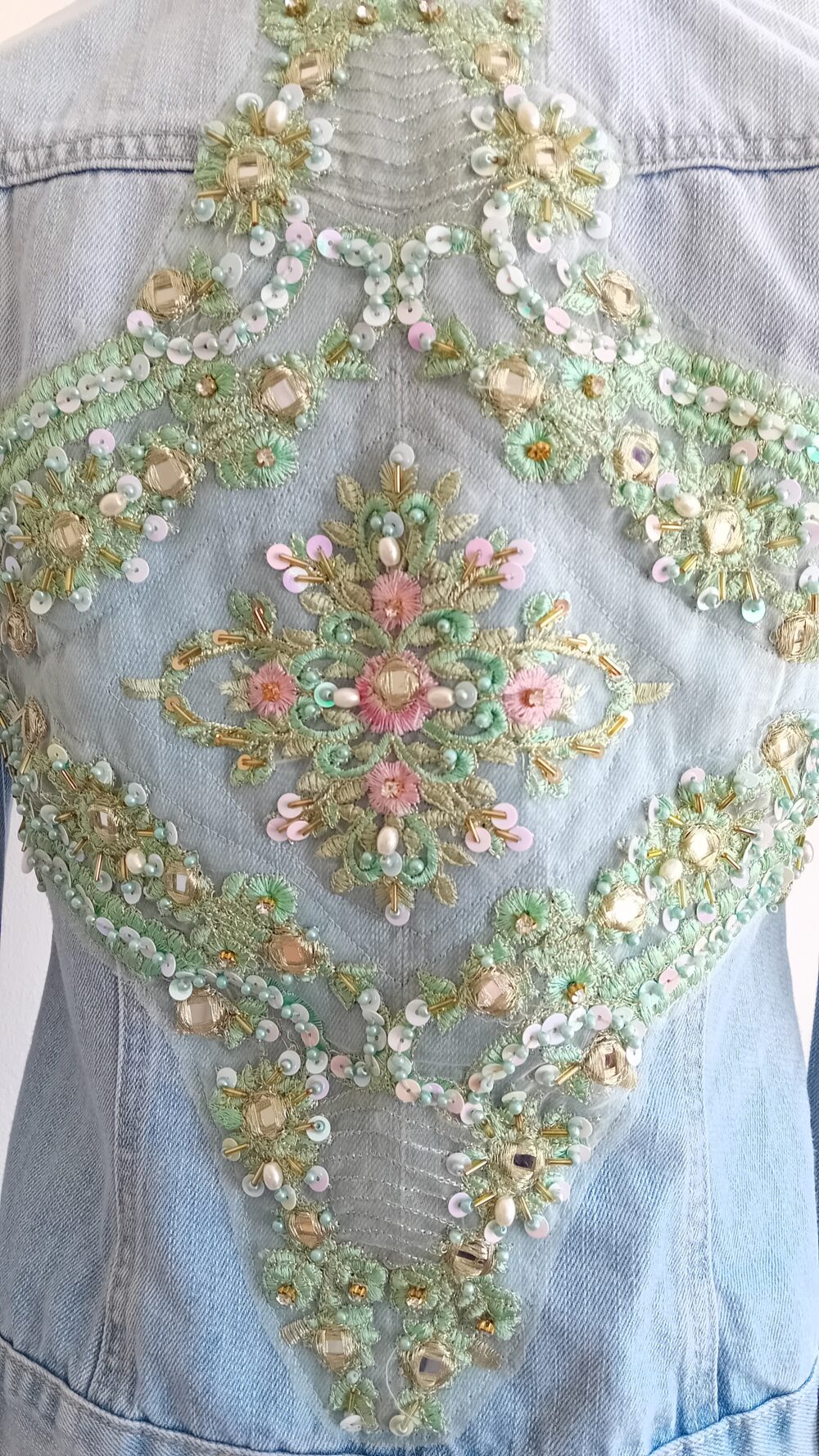 Mint and Pink Sparkly Denim Jacket - Image 3