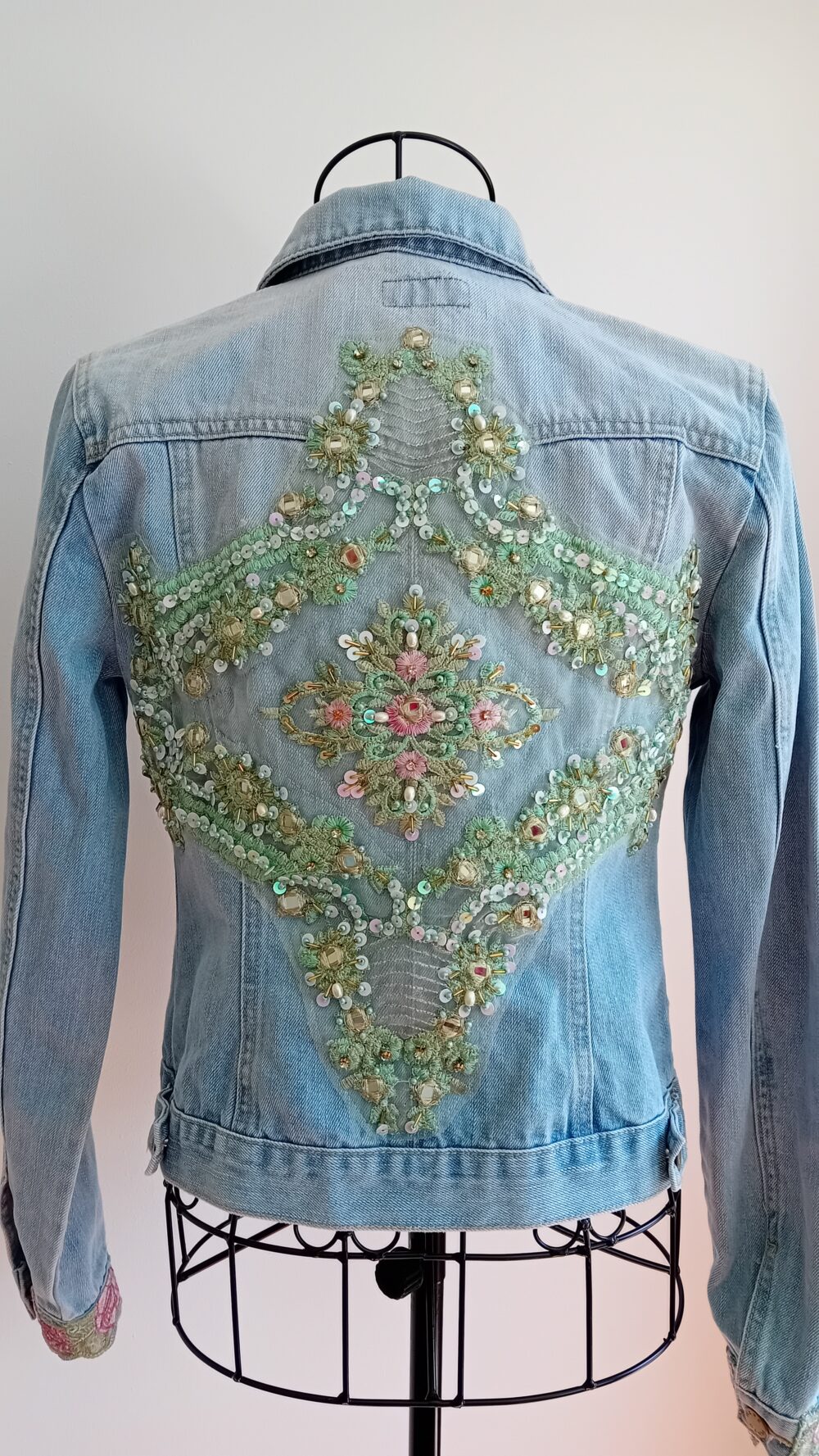 Mint and Pink Sparkly Denim Jacket