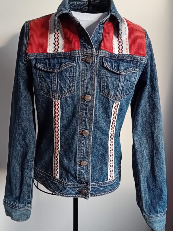 Orange and White Striped Denim Jacket