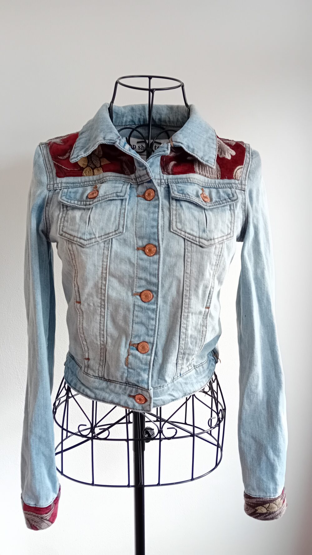 Maroon and Lemon Flowers Denim Jacket - Image 2