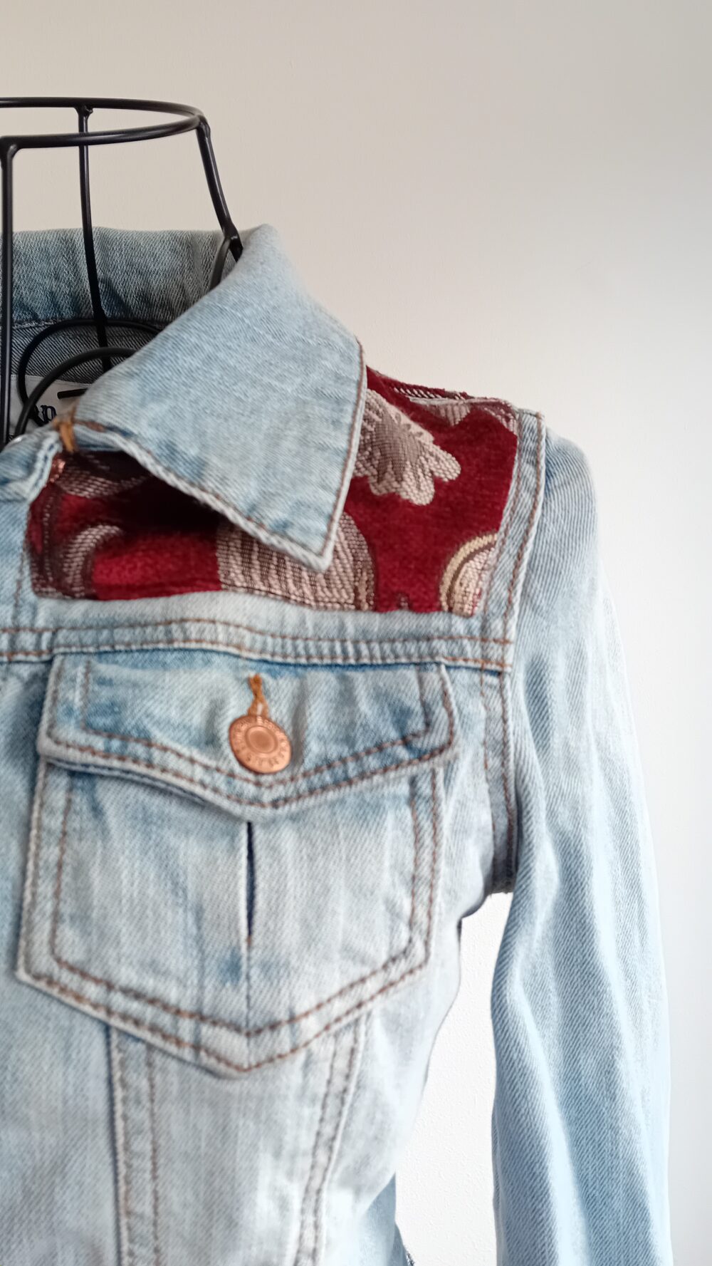 Maroon and Lemon Flowers Denim Jacket - Image 3