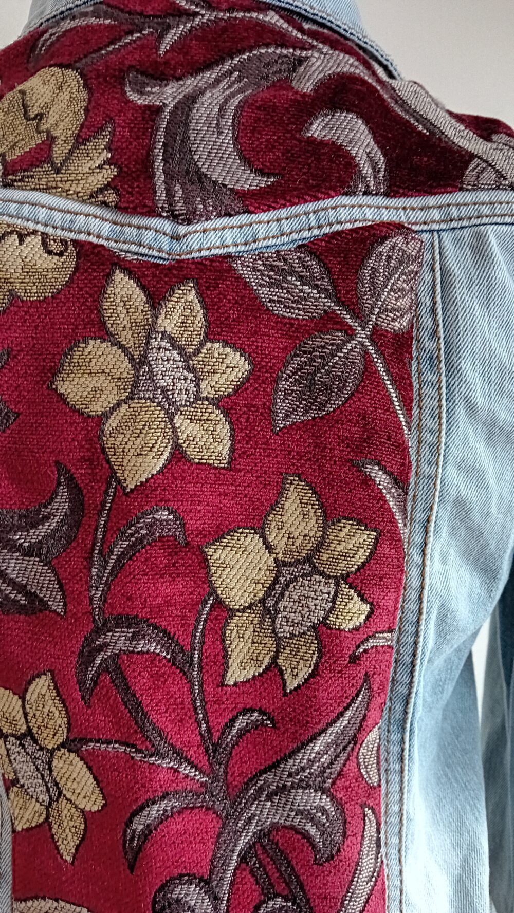 Maroon and Lemon Flowers Denim Jacket - Image 5