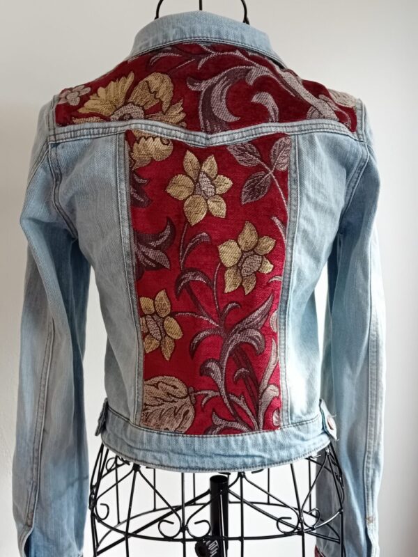 Maroon and Lemon Flowers Denim Jacket