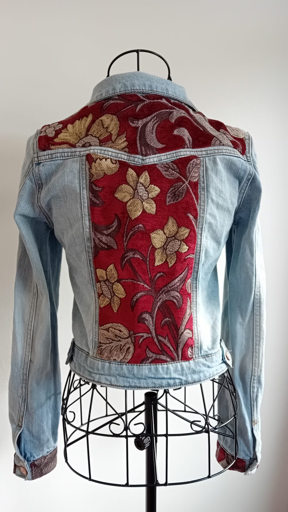 Maroon and Lemon Flowers Denim Jacket